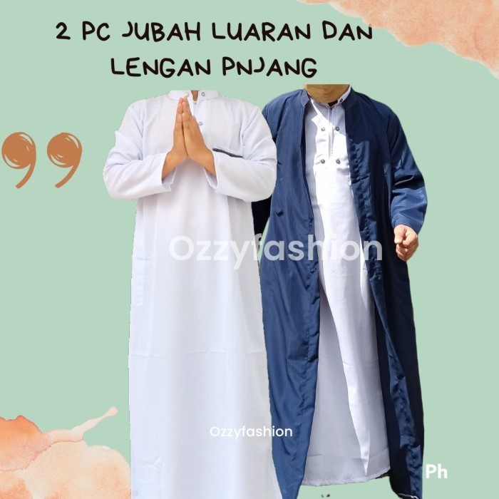 TERMURAH2pcs jubah pria gamis luar dan gamis lengan panjang - navy x putih, Mjubah pria dewasa al ha