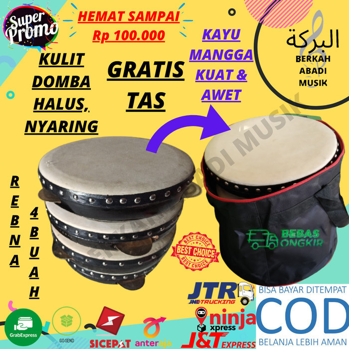 Rebana Hadroh 1 Set Hadroh Standar Rebana Terbangan 4 Buah Satu Set