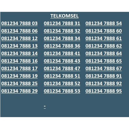 Nomor cantik simpati TELKOMSEL 4G 5G OB1234 7888 SV01