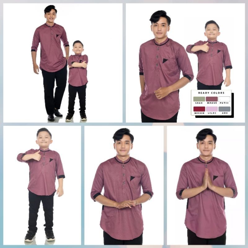 Baju Kemeja Kurta Qurta Khurta Koko Ayah Dan Anak Pria Laki Arab Muslim Lengan Tangan 3/4 Bahan Katu