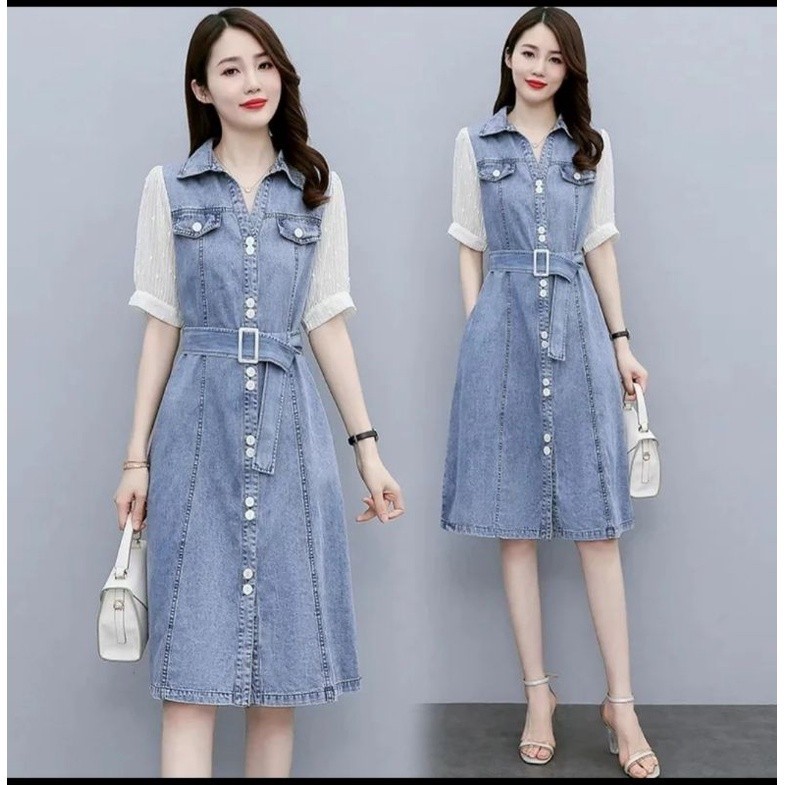 Dress Pendek Wanita Selutut Korean Style Mididress Remaja Terbaru 2024 Outfit Wedding Dresss Gaun Le