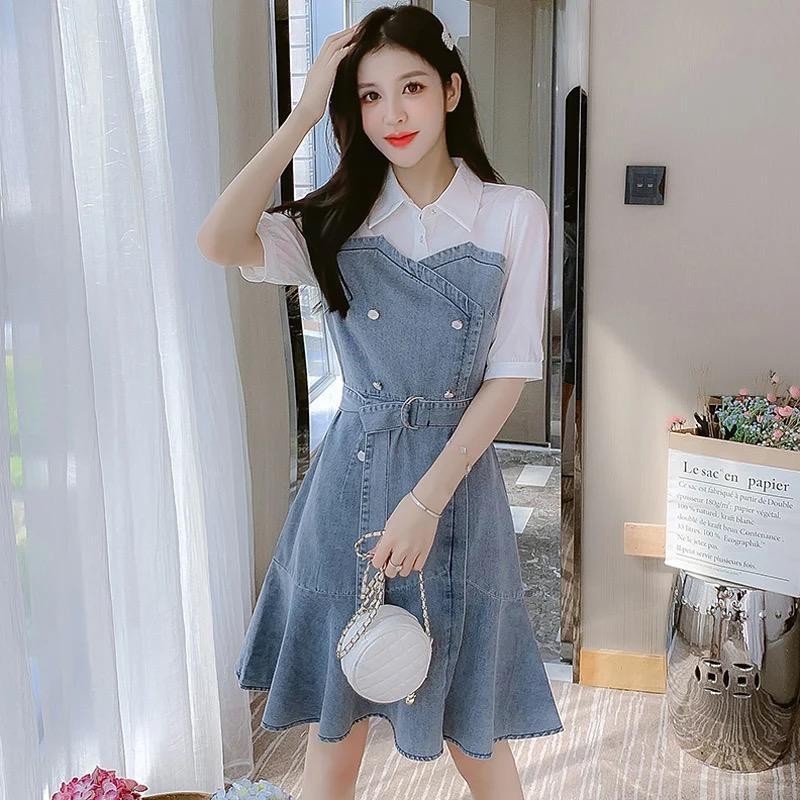 Dress Pendek Wanita Selutut Korean Style Mini Drees Baju Hari Raya Dresss Gaun Lebaran Idul Fitri Dr