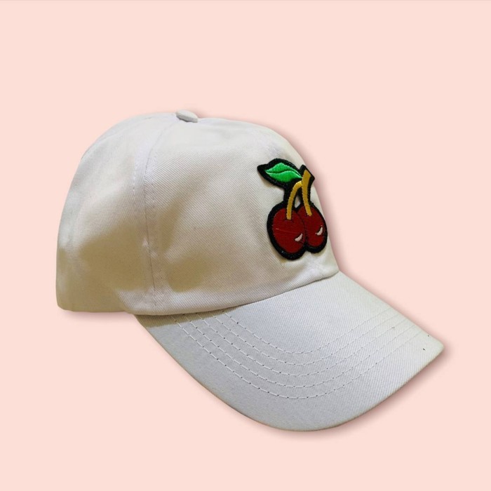 Termurah Topi Baseball Bordir - Topi Putih Cherry - Topi Wanita