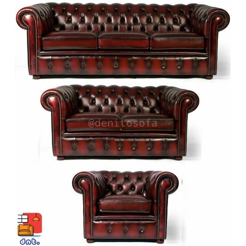 Sofa Chesterfield-Sofa Kancing-Sofa 321-Sofa Kulit Mewah-Kursi Tamu