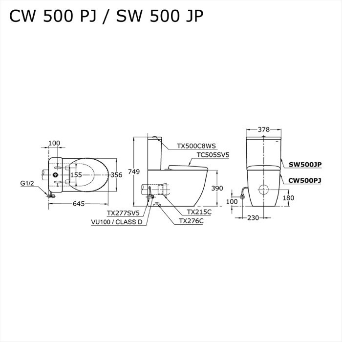 CLOSET DUDUK TOTO CW 500 PJ + TC 505 SV5 CLOSET TOTO CW500PJ+TC505SV5