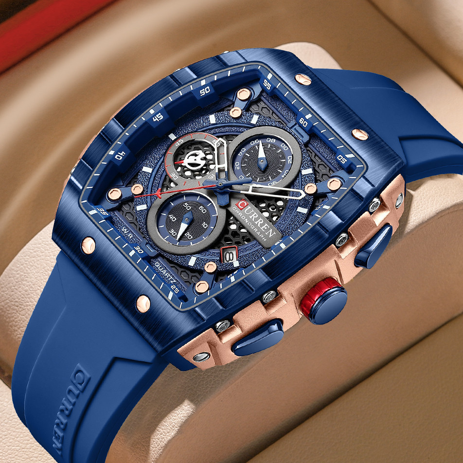 CURREN Jam Tangan Pria Analog Crononya Aktif Tali Silicone Multifungsi Kalender Tahan Air Arloji Cow