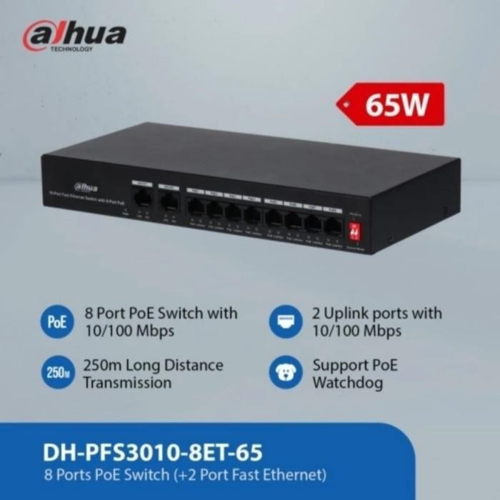 Dahua Switch Poe 8 Port Poe + 2 Port Uplink #Promo Bos