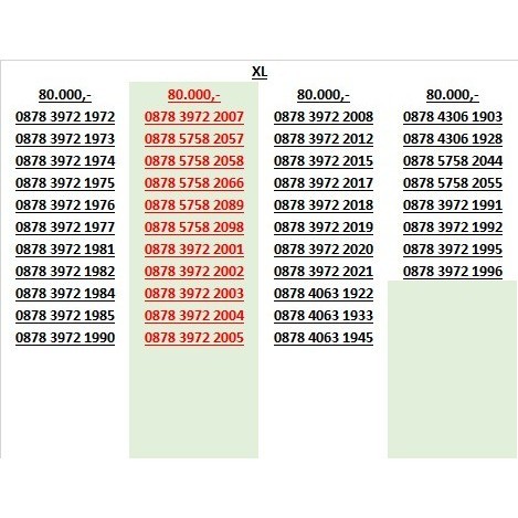 nomor cantik xl seri tahun 2000 an 1999 an 1980 an lengkap rv11