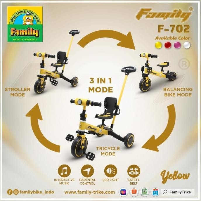 New Tricycle Sepeda Roda 3 Balance Bike Family F702 F-702 F 702 3 In 1 Limited Edition