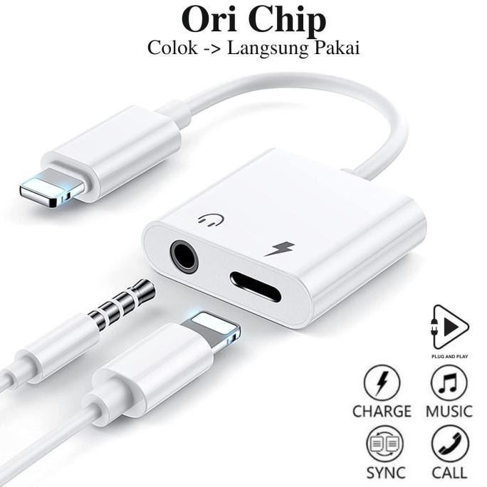 Kabel Splitter Iphone 2In1 Lightning + Jack 3.5Mm - Support Open Mic
