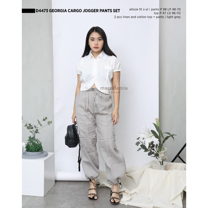 BARANG TERLARIS MACADAMIA HOUSE - D4473 GEORGIA CARGO JOGGER PANTS SET SETELAN WANITA READYY