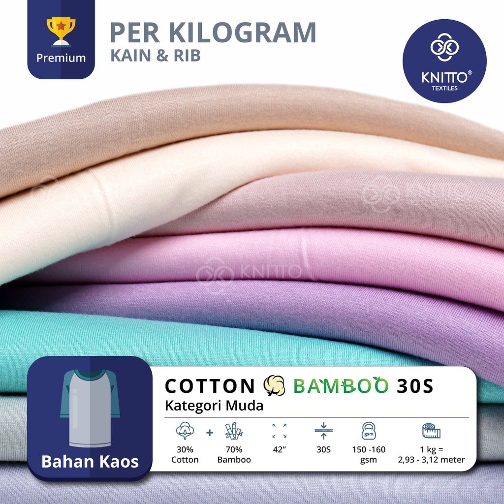 BAHAN KAOS KAIN COTTON BAMBOO 30S KATEG WARNA MUDA + RIB