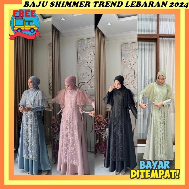 Dress Shimmer Wanita Dewasa Syari Mewah Sateen Silk Longdrees Outfit Ied Raya Longdress Polos Pakaia