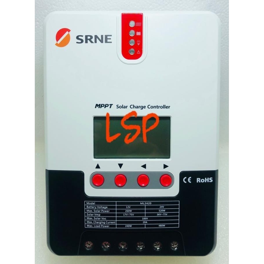Srne Real Mppt Solar Charge Controller 20A Ml2420 Auto 12V/24V
