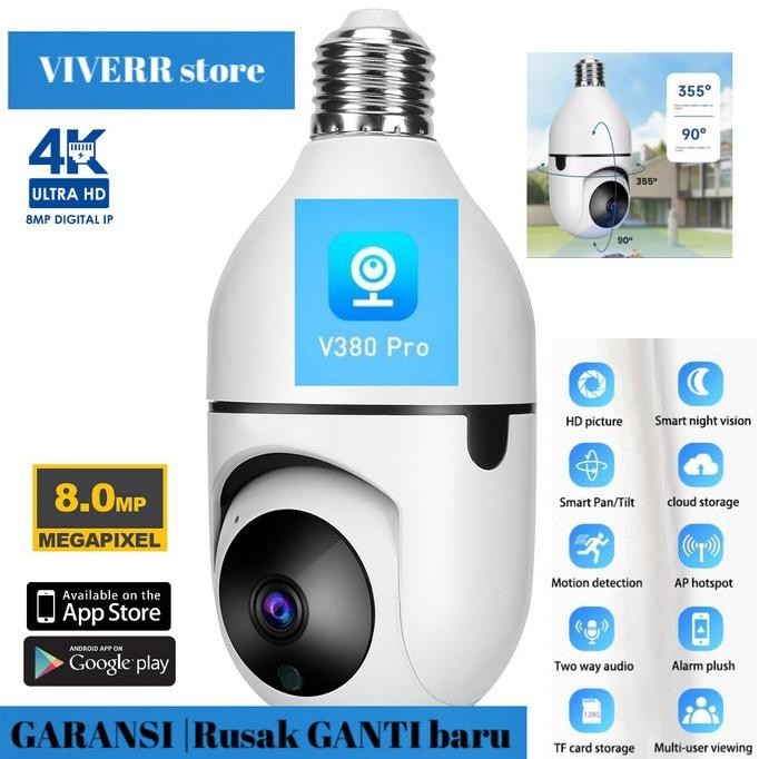 Ip Camera Cctv Bulb Wifi App V380 Panoramic/Kamera Ip Bohlam 360 Eyes