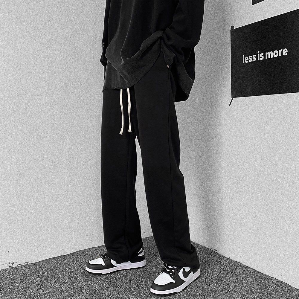 Hong Kong Celana Olahraga Pria, Bawahan Kasual Lurus Kaki Lebar Gaya