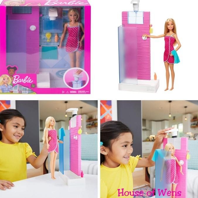 BARBIE BATHROOM SHOWER SET ORIGINAL MATTEL - BONEKA BARBIE SET