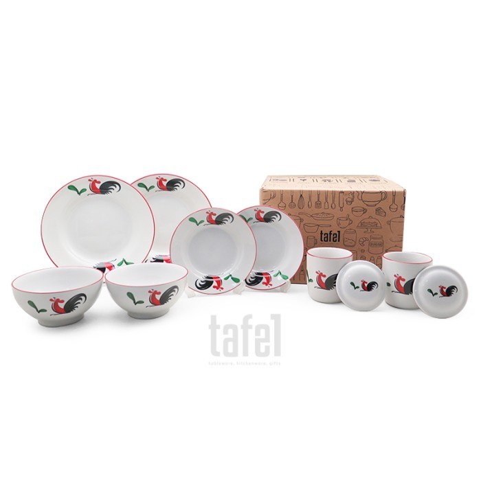 Piring Makan Set Ayam Jago Isi 8