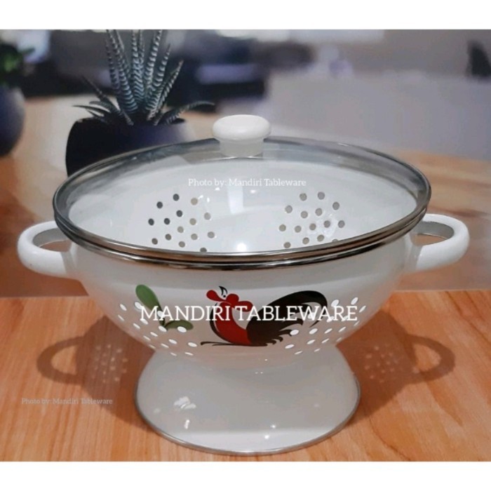 Tempat Nasi / Wakul Jadul / Tutup Kaca / Enamel / Gagang Stainless