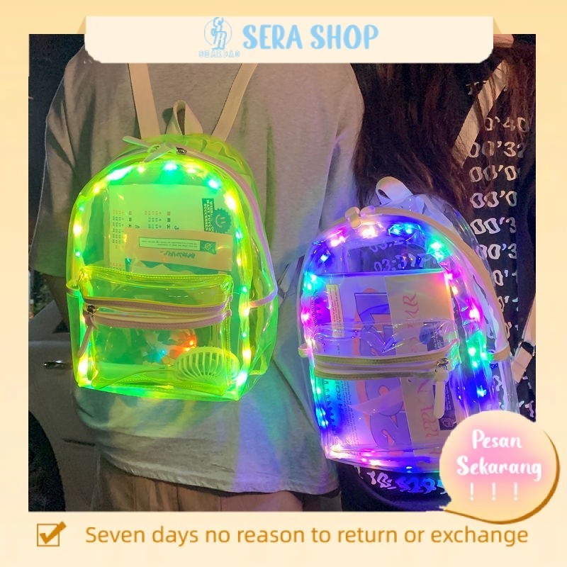 Sera In Wind Dazzling Transparan Ransel Wanita Niche All-Match LED Schoolbag Pria Keren Jalan Ransel