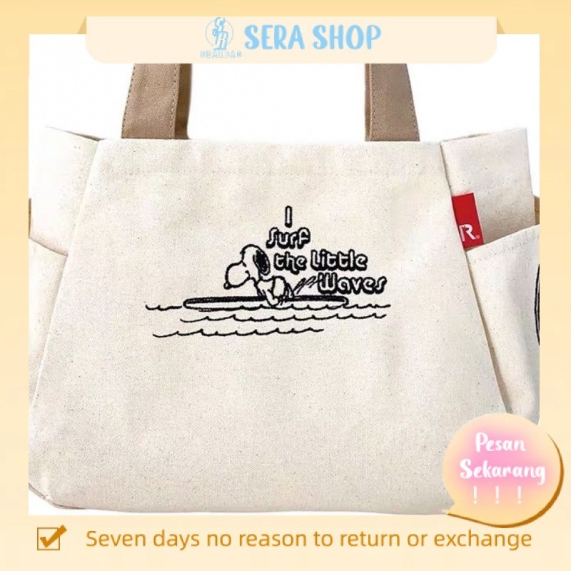 

✁┋Sera Japanese PEANUTS ROOTOTE Snoopy pola lucu kartun tas kanvas tas belanja jinjing kapasitas besar