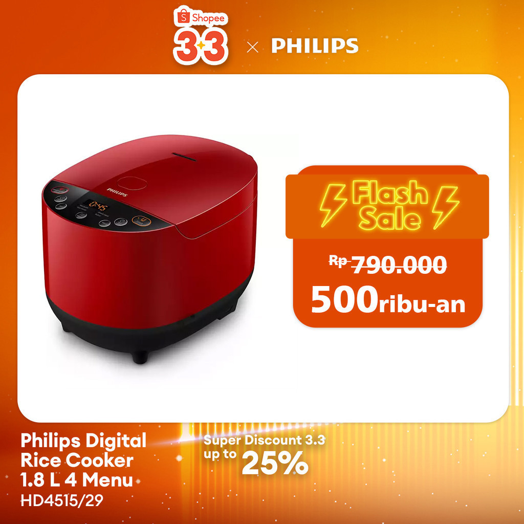 MURAH (BNM) PHILIPS 1.8L DIGITAL RICE COOKER HD4515/29 - 400 WATT - RED, MERAH, MEJIKOM MULTI FUNGSI