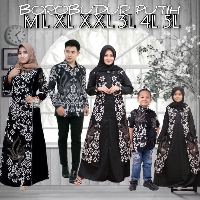 Ready Gamis Ld 110 120 130 Couple Sarimbit Kemeja Batik Putih Kombinasi Polos Jumbo Xxxxxl Grosir