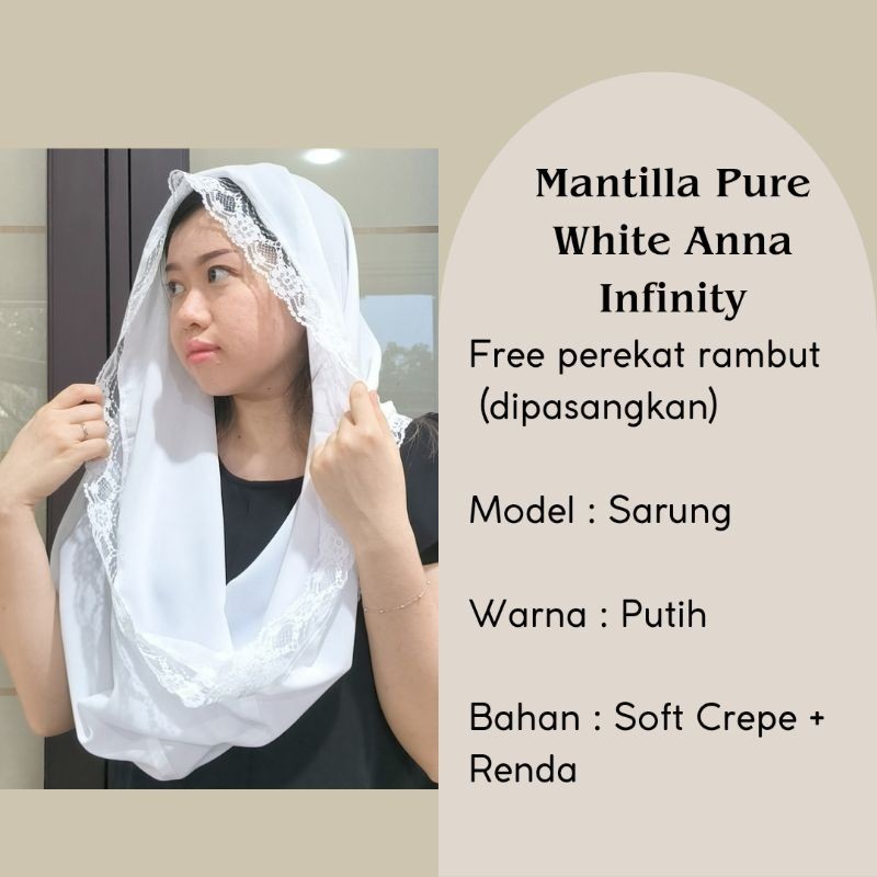 Mantilla Mantila Kerudung Misa Church Veil Pure White Anna Infinity Veil