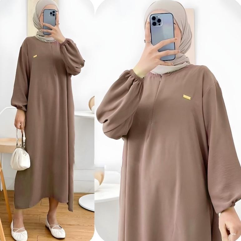 Calisha Dress Dres Crinkle Airflow Premium Terlaris Ld 120 Pb 130 Baju Gamis Abaya Midi Dres Midi Dr