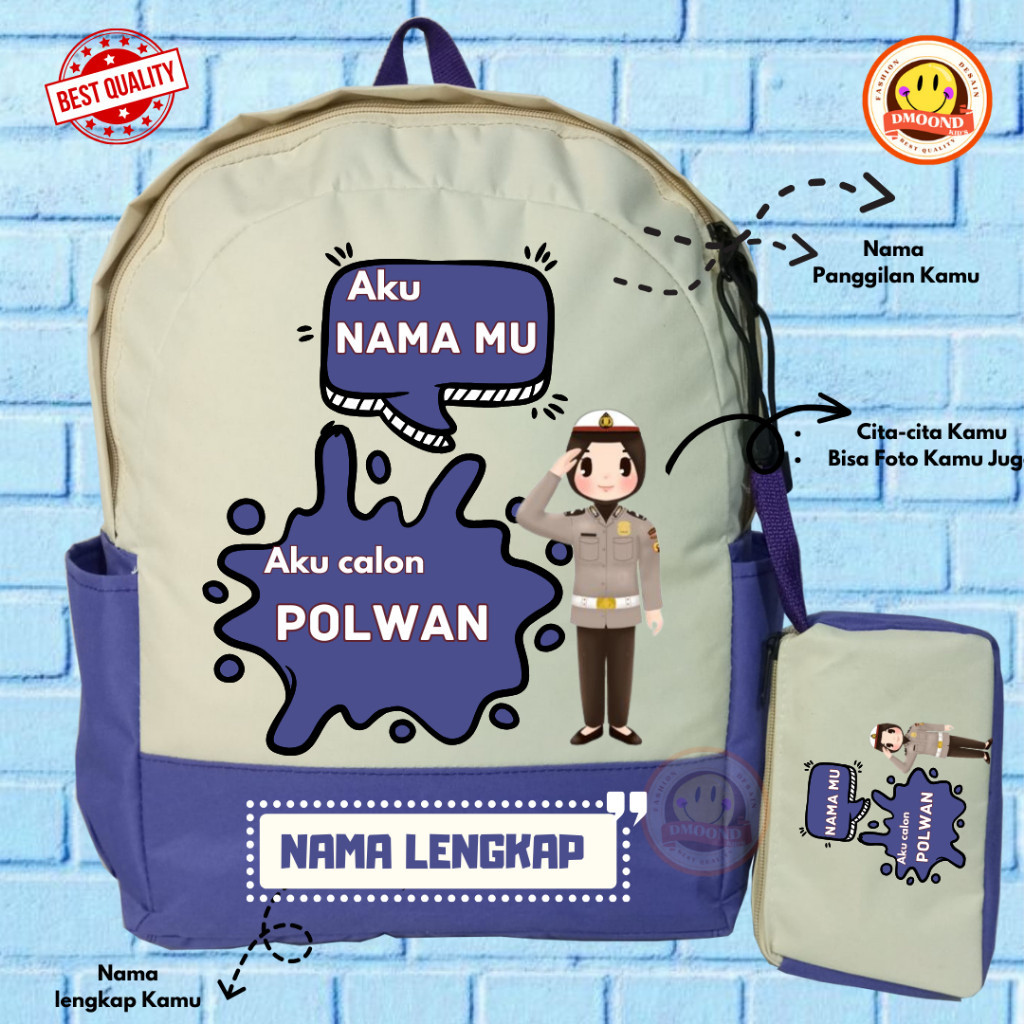 dmoond - Tas Sekolah Anak Tk SD - Custome Cita-Cita - Tas Cita-cita Polwan Hijab - dmoondkids