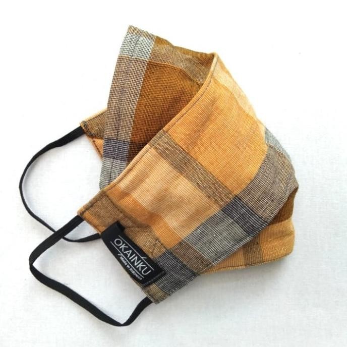 Okainku Masker Kain 3D Plaid Mustard