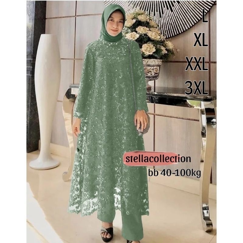 TERBARU SET ASTERIA (3warna) Atasan Tunik dan Celana L XL XXL 3XL