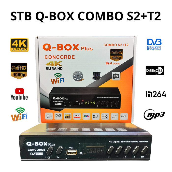 Digital Set Top Box DVB T2 S2 Combo Q-BOX Untuk Siaran Antena Parabola