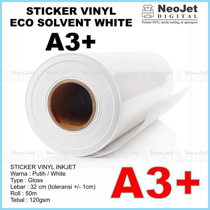 

Sticker Vinyl ECO SOLVENT Roll 50 m White Gloss A3+ Putih ECOSOLVENT