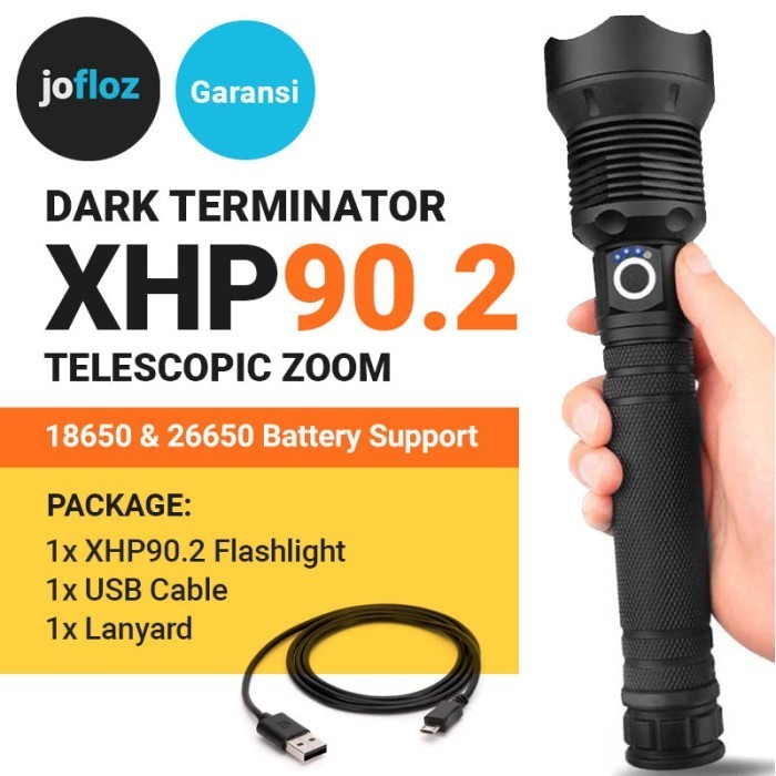 Senter LED XHP90.2 ZOOM - Senter Saja Tanpa Baterai