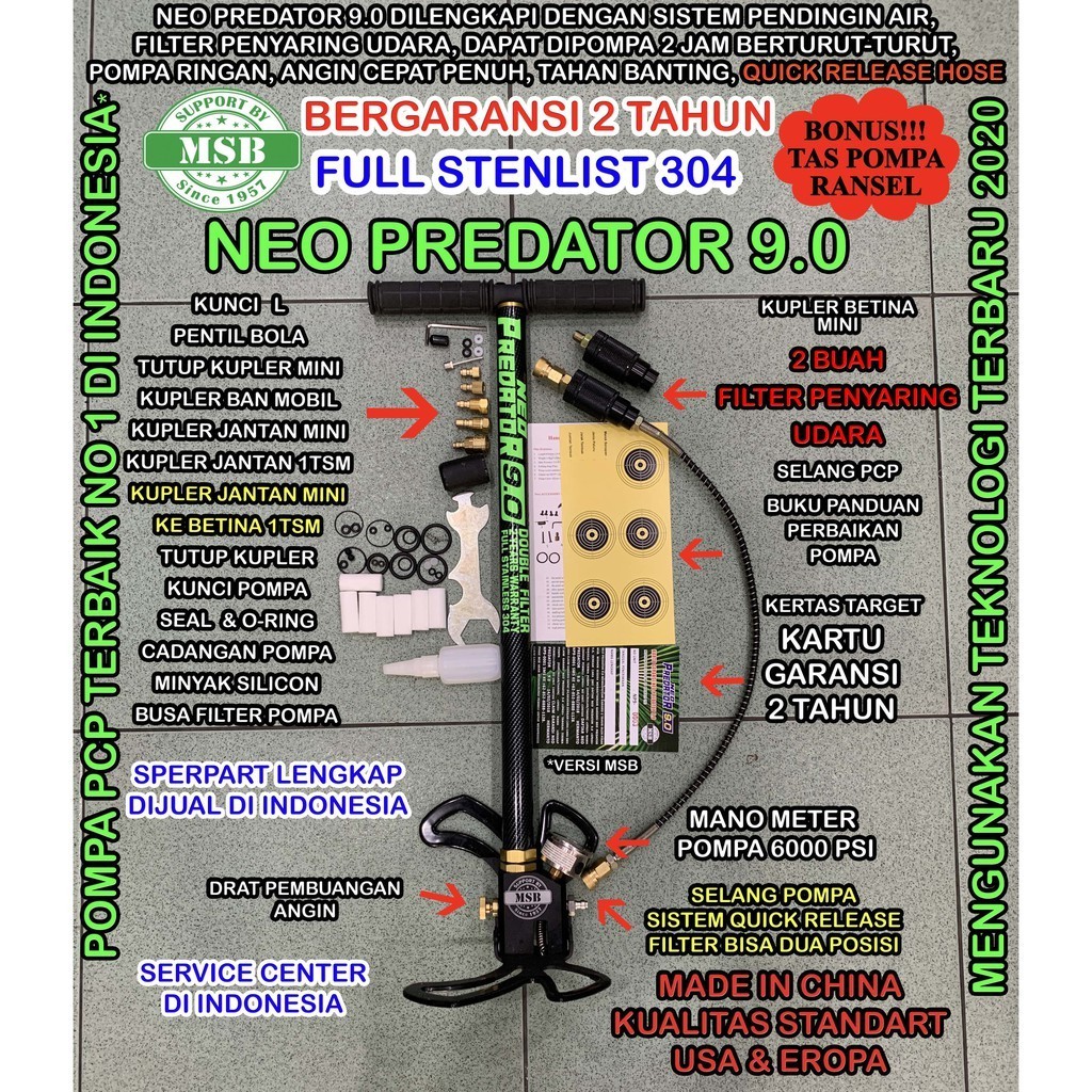 Neo Predator versi 9.0 Filter Saringan Udara, Pendingin Air, 6000 PSI, Pompa PCP &amp; Gejluk