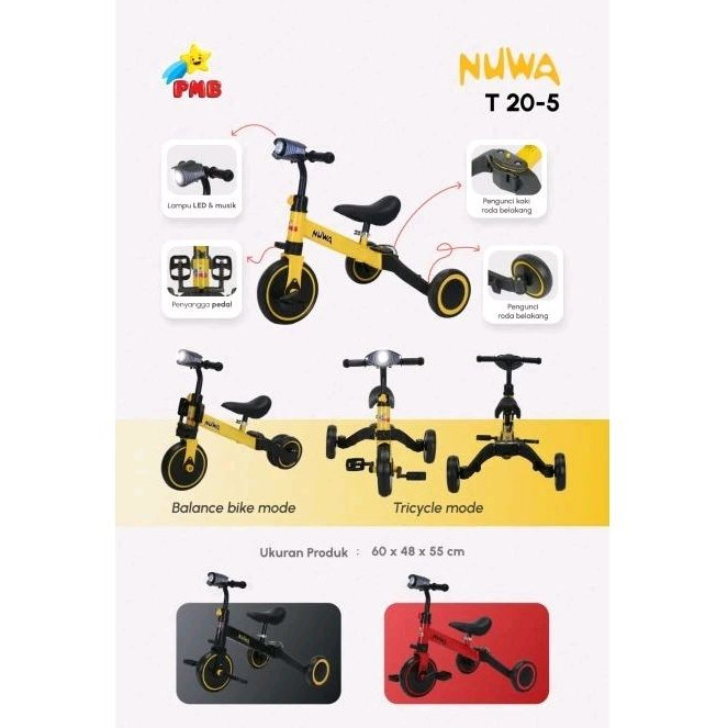 Balance Bike Tricycle PMB Nuwa T20-5 (Sepeda Roda Tiga)