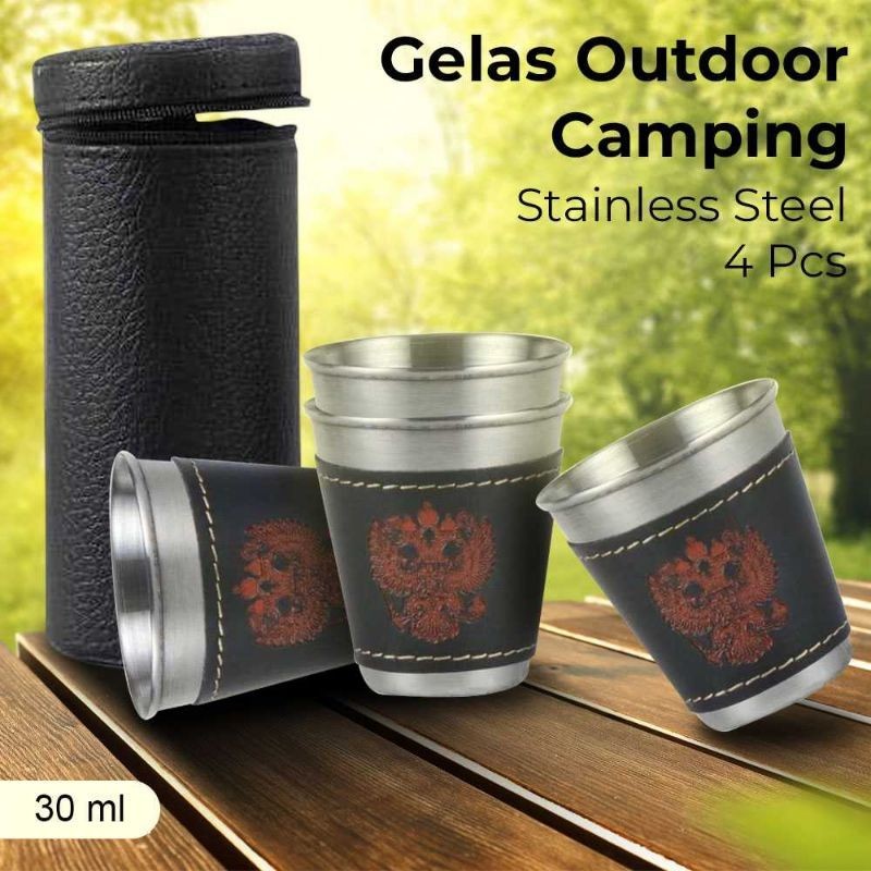 Set Gelas Stainless Steel Camping Outdoor Cup 30ml 4PCS - MB317-MOONBIFFY