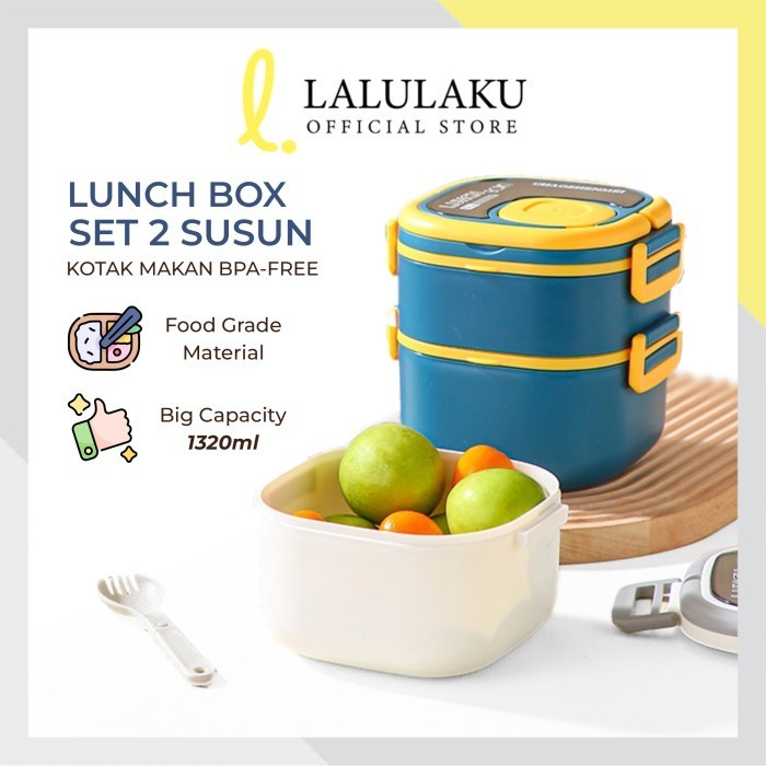 TEMPAT MAKAN 2 SUSUN TINGKAT SENDOK SET BENTO RANTANG SUSUN BPA FREE