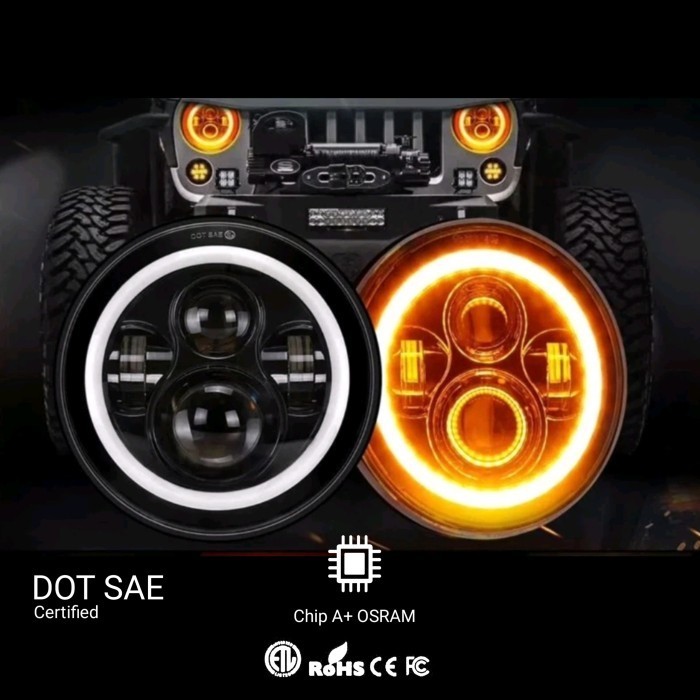 DAYMAKER DRL LAMPU DEPAN LED 7 INCH HEADLAMP + SEIN JIMNY MOBIL MOTOR