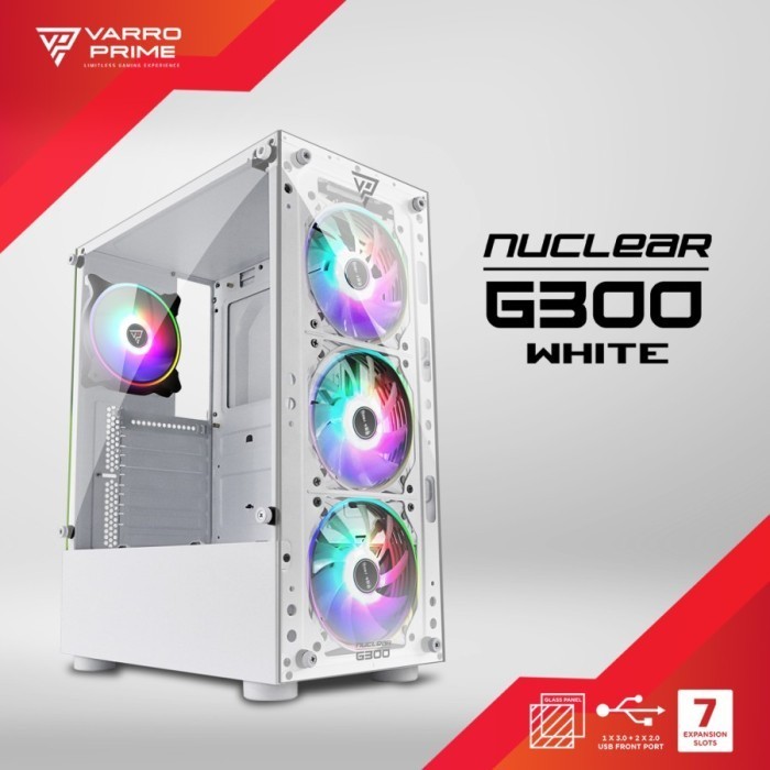 Pc Case Varro Prime Cro Atx 3 Fan Nuclear G300 White Casing Komputer