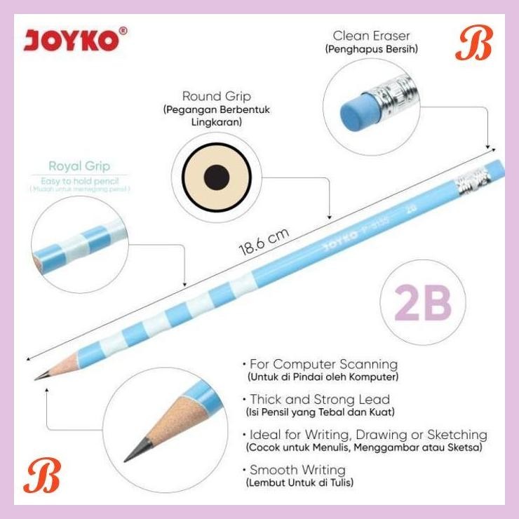 

| PGT | PENSIL JOYKO P-8135 ROYAL GRID 2B WOODEN PENCIL WARNA-WARNI
