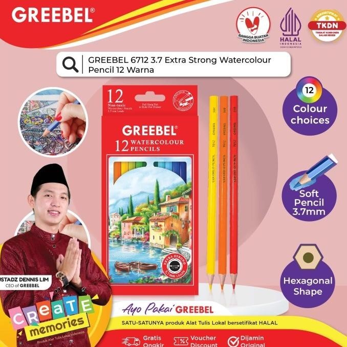 

Terbaru - GREEBEL PENSIL WARNA 6712 WATER COLOR ISI 12 Colouring Color Pencil !!