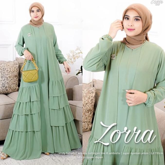 Baruuu Gamis Sage Green Terbaru Terlaris Kekinian Dress Muslim Polos Zorra