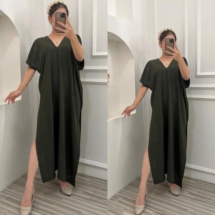 Baruuu Homedress Jumbo Ld 120 Crinkle Polos Midi Dress Casual Wanita Delia