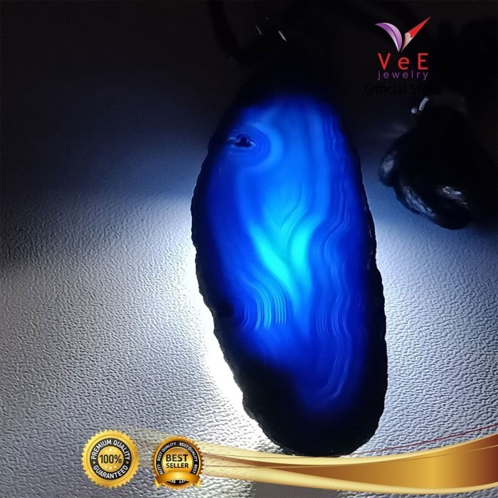 KALUNG LIONTIN BATU GIOK AGATE BIRU - VEE LIONTIN PENDANT TERAPI