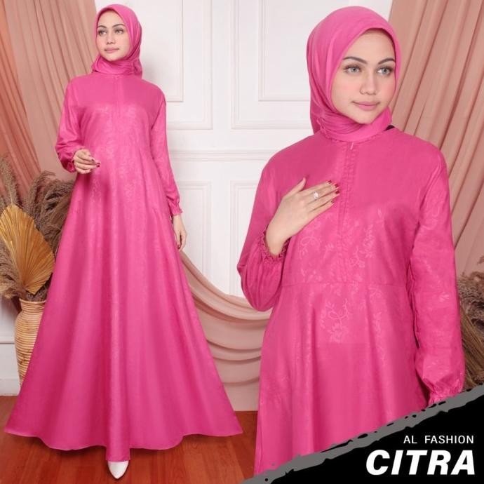 Baju Lebaran Wanita Gamis Modern Kekinian All Size Warna Pink Fanta