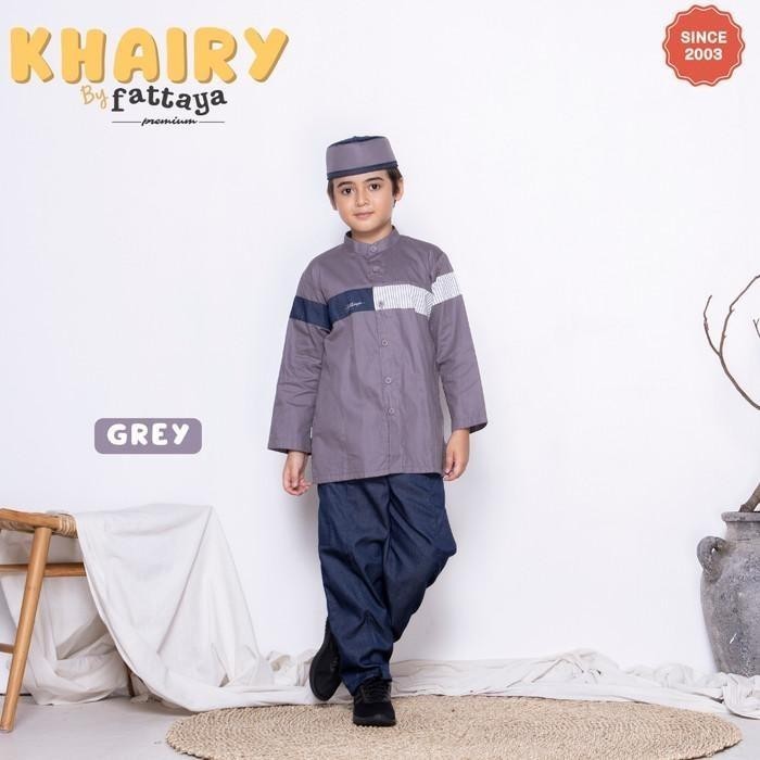 Baju Set Koko Anak Laki-Laki Khairy By Fattaya Premium Grey Berkualitas Goodseller