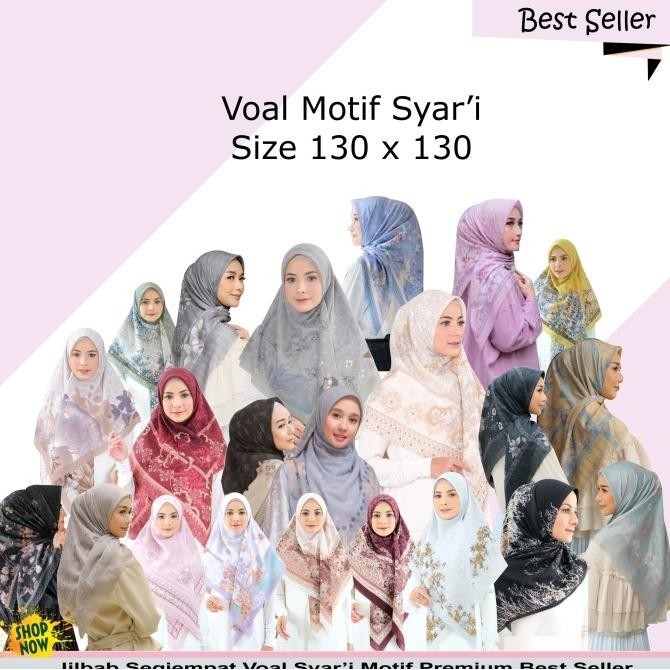 Jilbab Jumbo 130X130 Segi Empat Big Size Syari Voal Motif Premium - 4