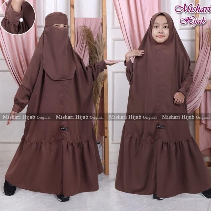 Mishari Long Khimar Anak Overhead Jilbab Instan Anak Lengan Jumbo Floo